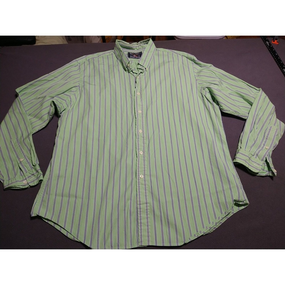 American Living Shirt Men's 2XL Green‎ Stripe Oxford Long Sleeve Button Down